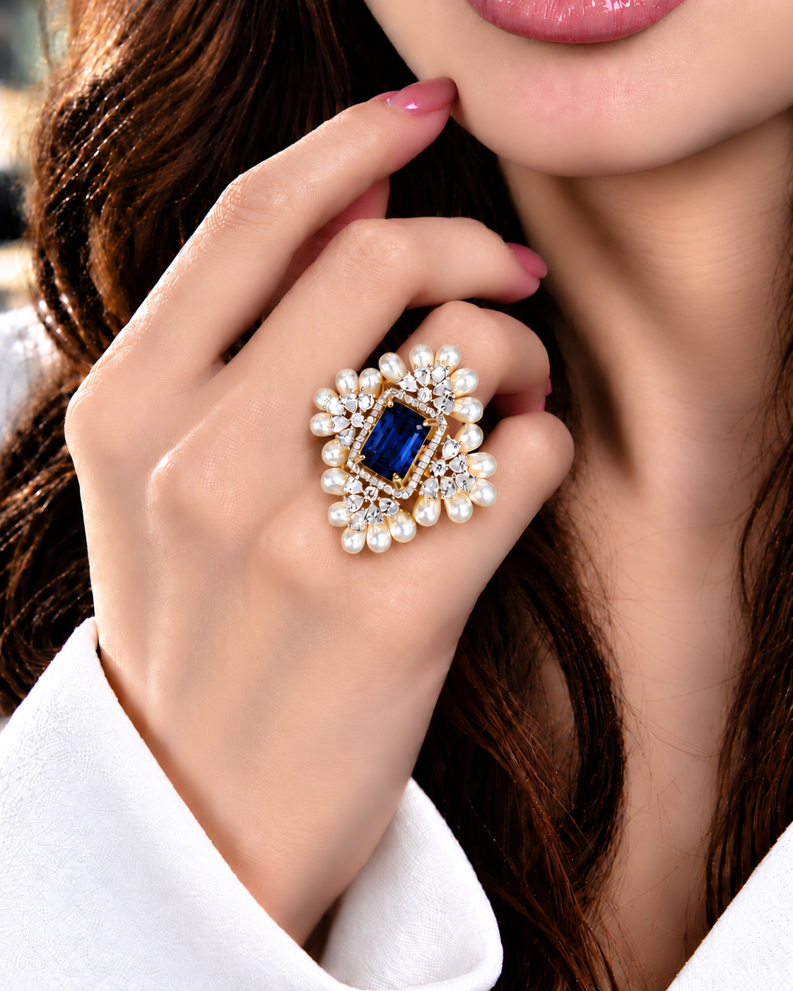 Aurelia Pearl Halo Adjustable Ring
