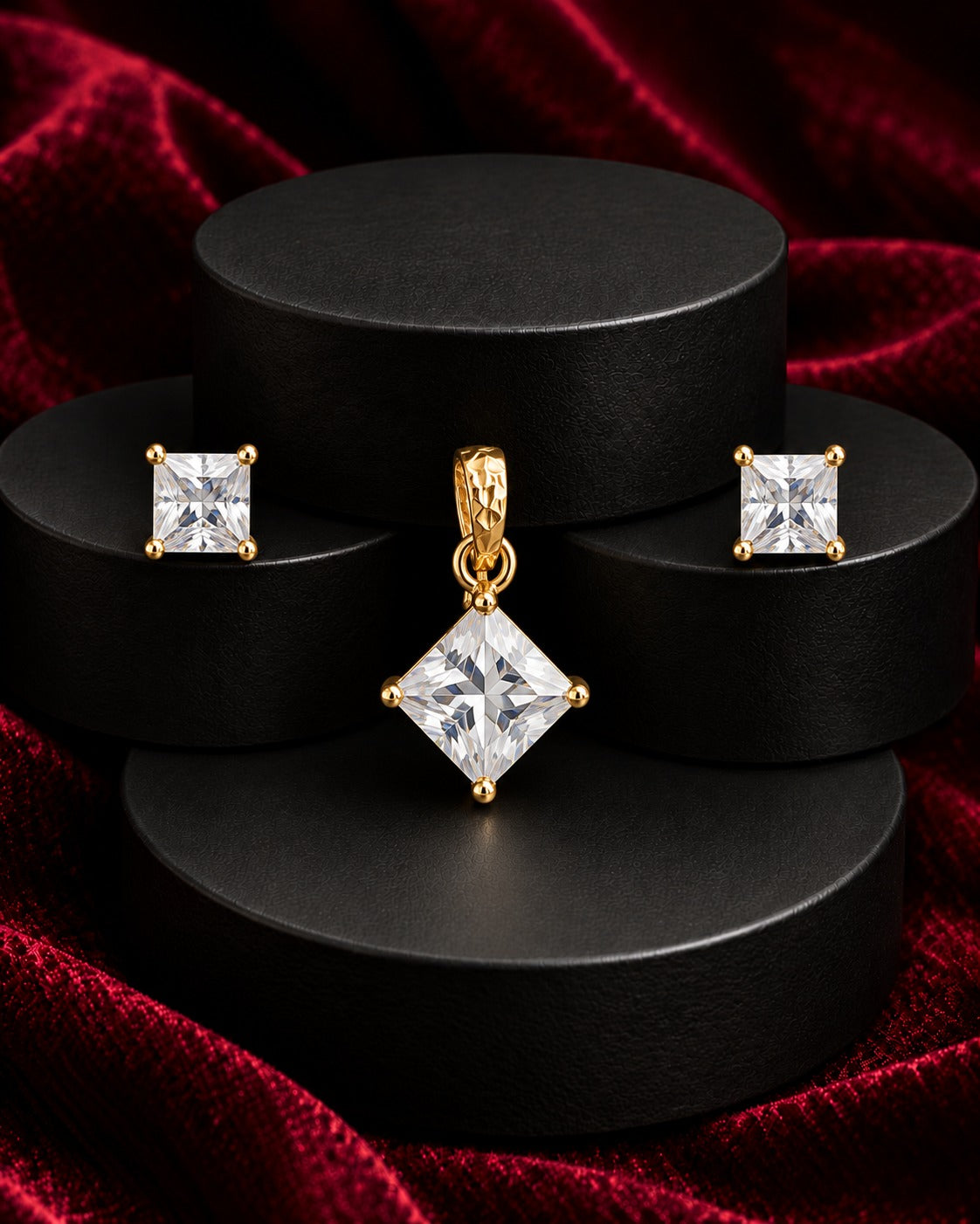 Virelle Square Solitaire Pendant Set