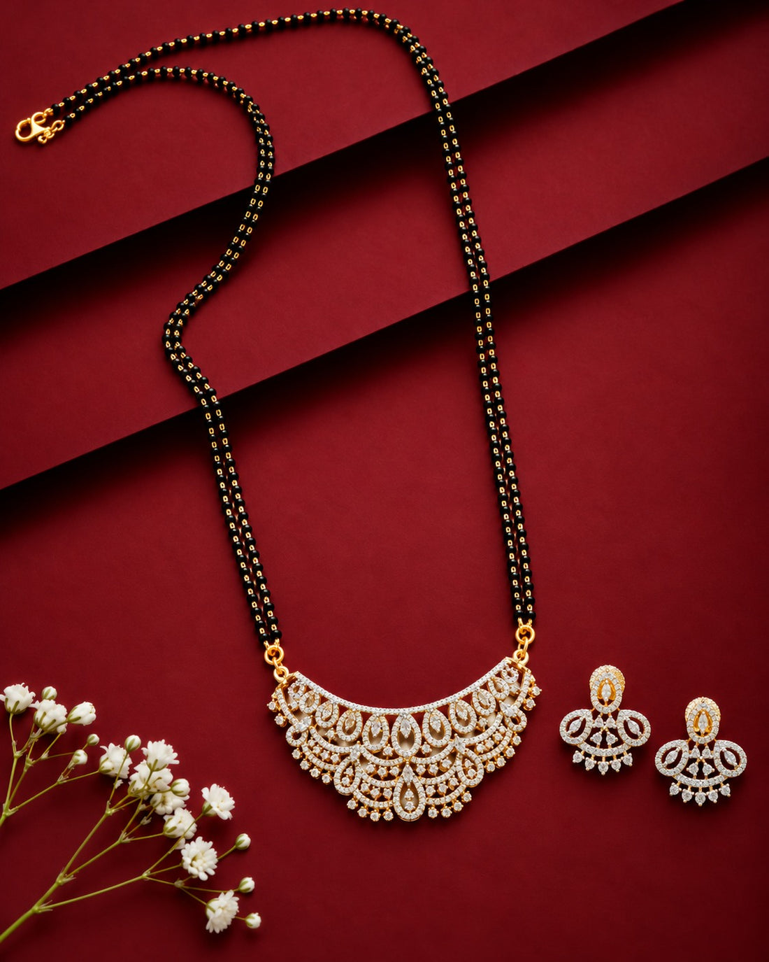Aaranya Royal Crescent Diamond-Look Mangalsutra Set – 24 Inch