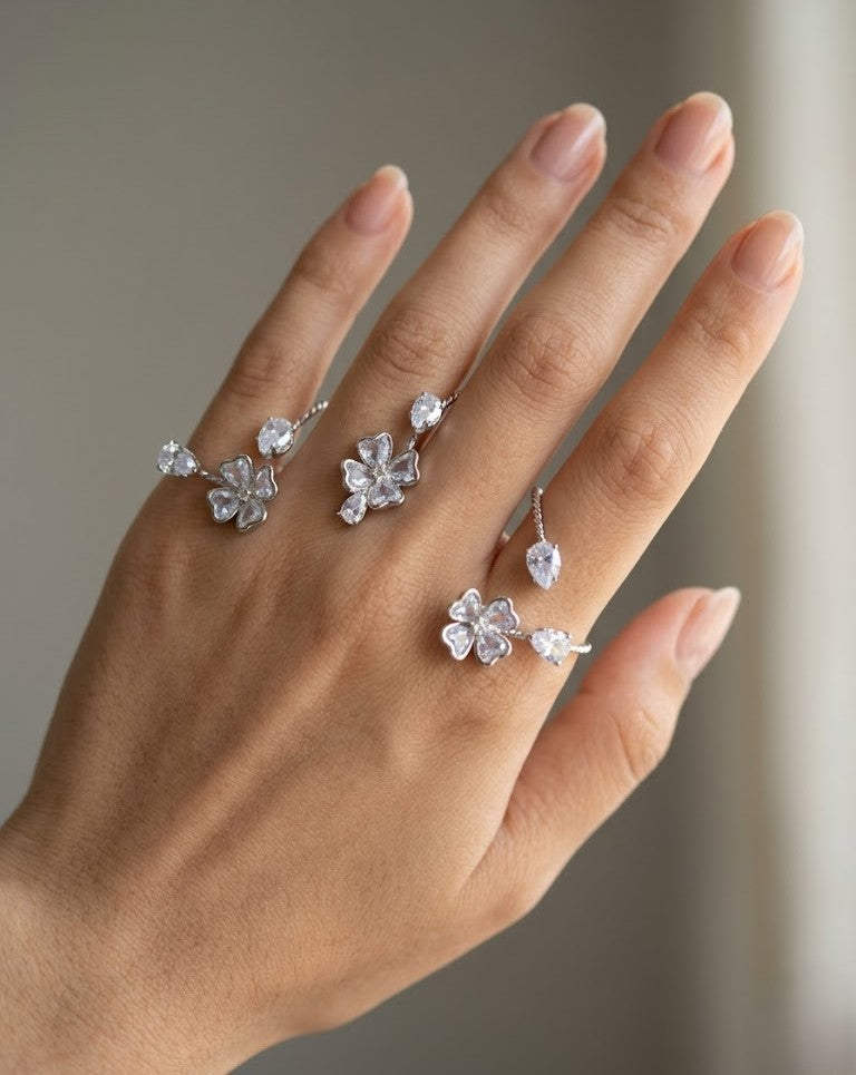 Noorika Floral Adjustable Rings for Women in Gold Tone