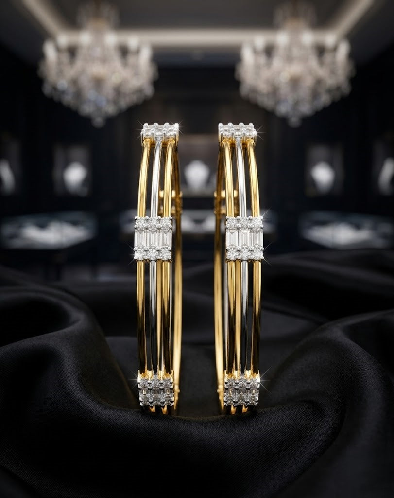 Gold Tone Diamond Look Fixed Bangle Pair for Women