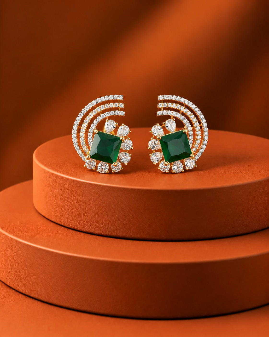 Solid Regal Arc Stone Stud Earrings