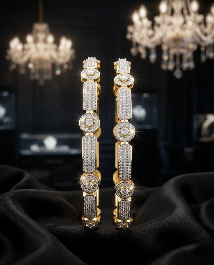 Diamond Pattern Gold Finish Bangles for Women