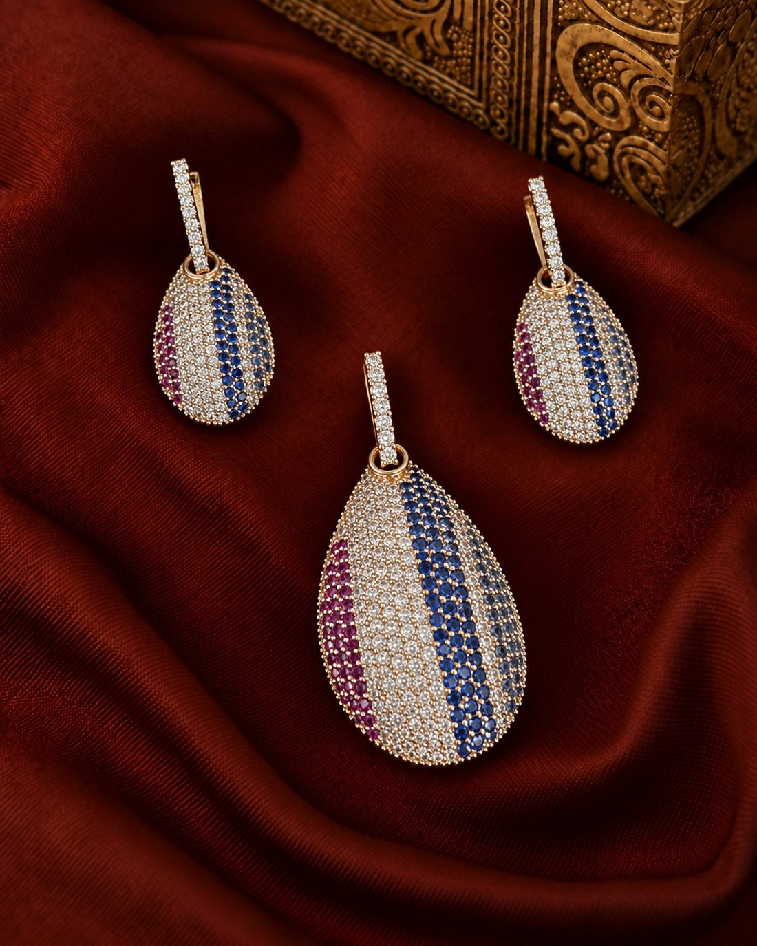 Celestine Tricolour Teardrop Pendant & Earrings Set