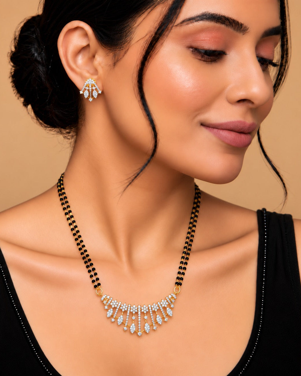 Saanvi Cascade Diamond-Look Mangalsutra Set – 18 Inch