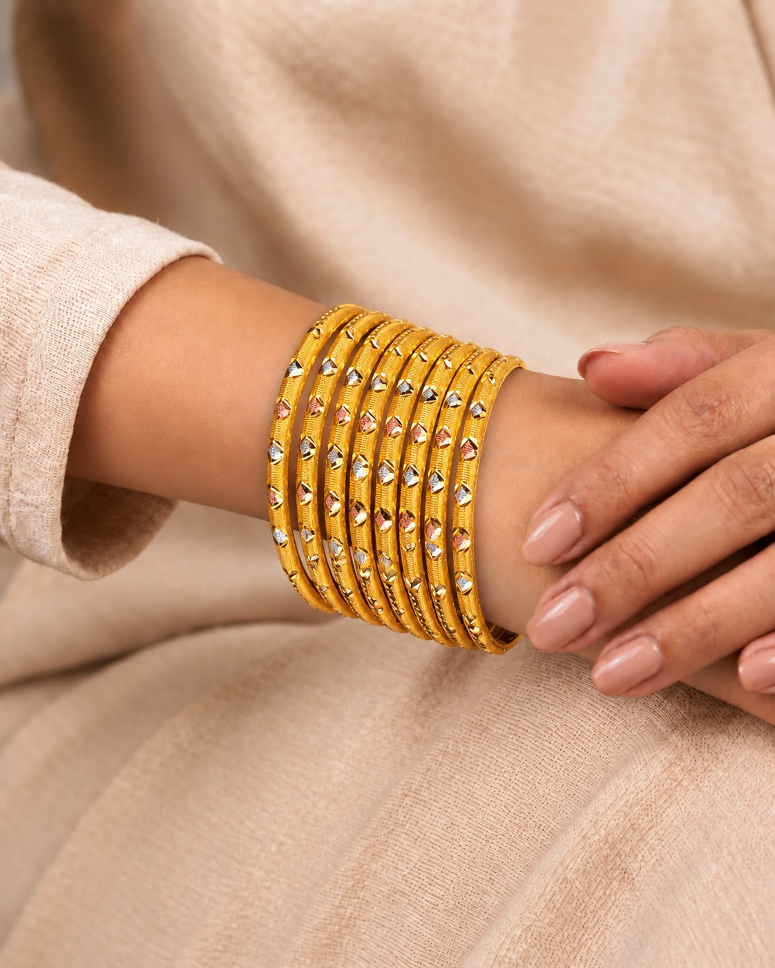 Solid Tri-Tone Bangles – Pack of 8