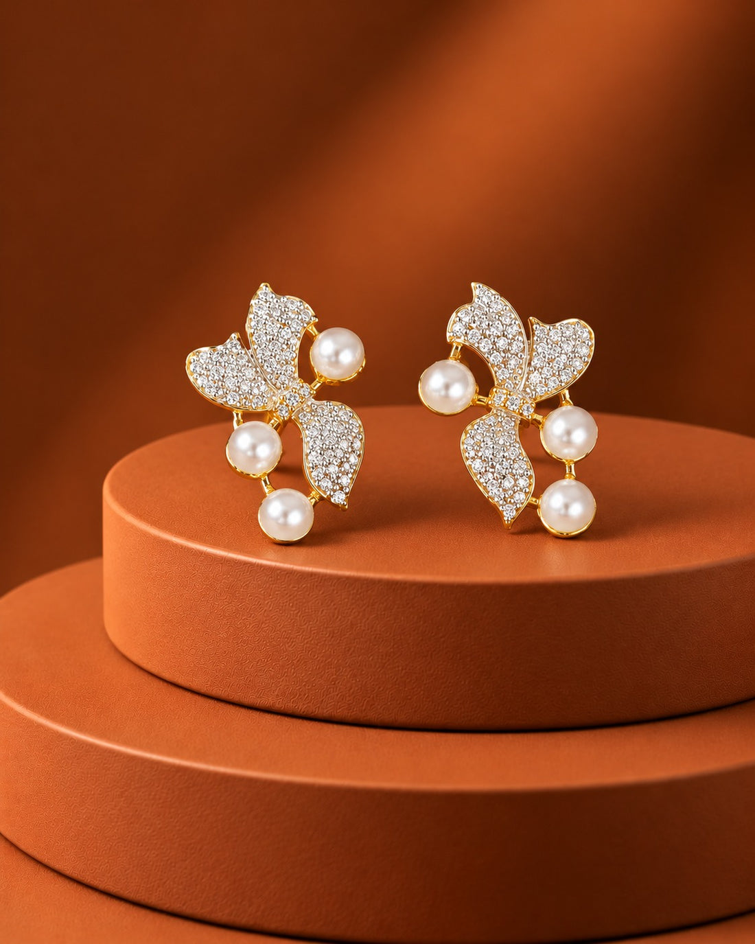 Pearl Petal Diamond-Look Stud Earrings