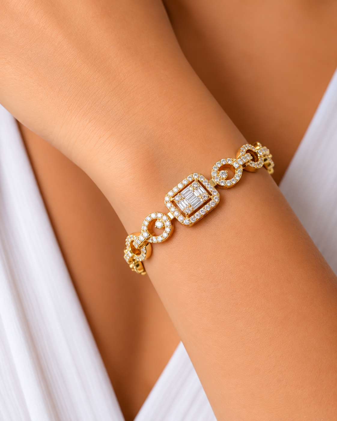 Virelle Gold-Tone Teardrop Diamond-Look Baguette Bracelet