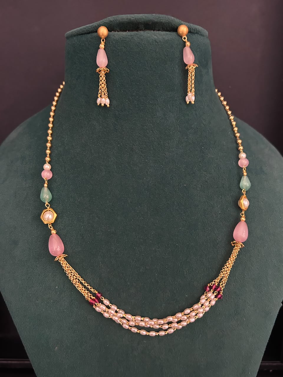 Rosé Pearl Cascade Designer Mala Set