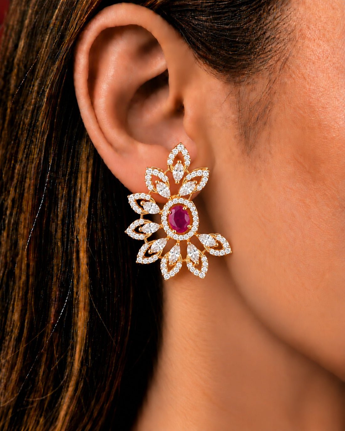 Solid Royal Leaf Cluster Stud Earrings