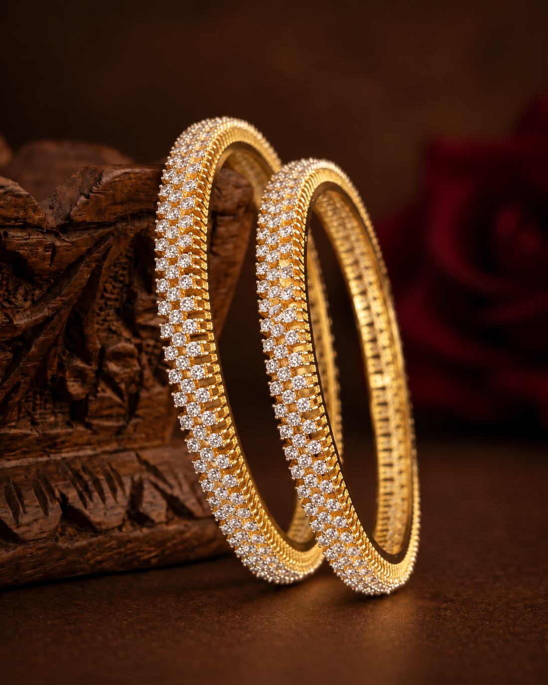 Zarvika Radiant Gold-Tone CZ Bangles