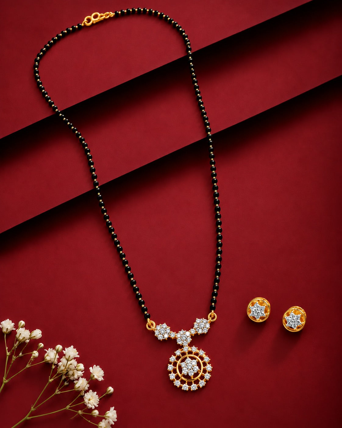 Reeva Floral Halo Mangalsutra Set – 18 Inch
