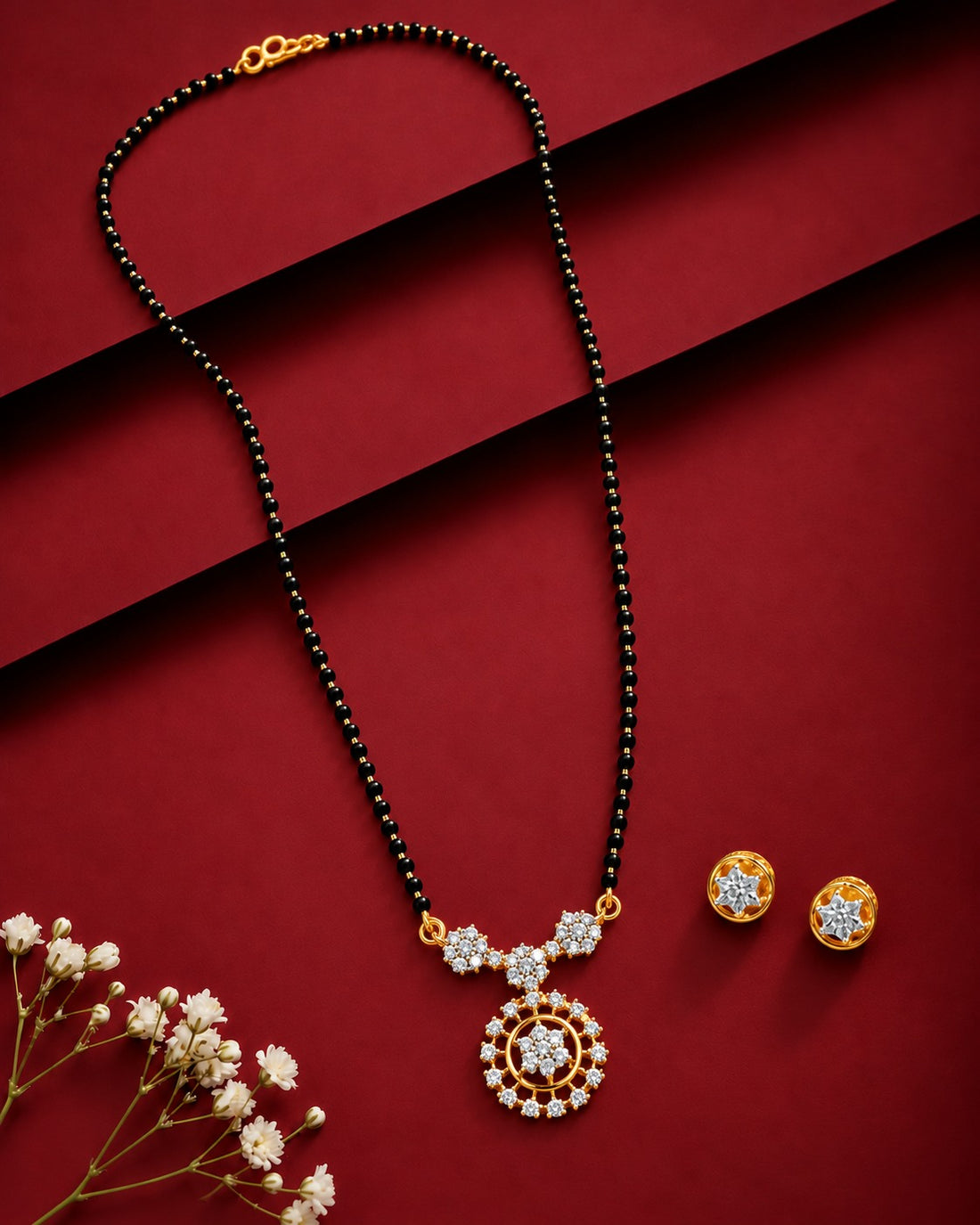 Reeva Floral Halo Mangalsutra Set – 18 Inch