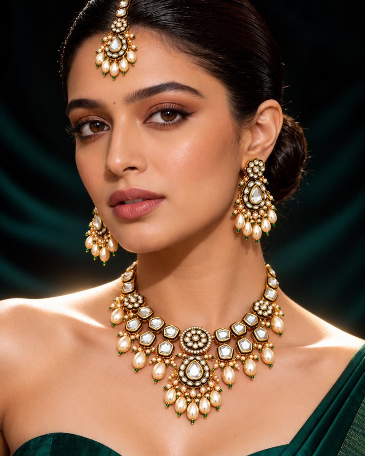 Meherbaan Heritage Kundan Pearl Necklace Set
