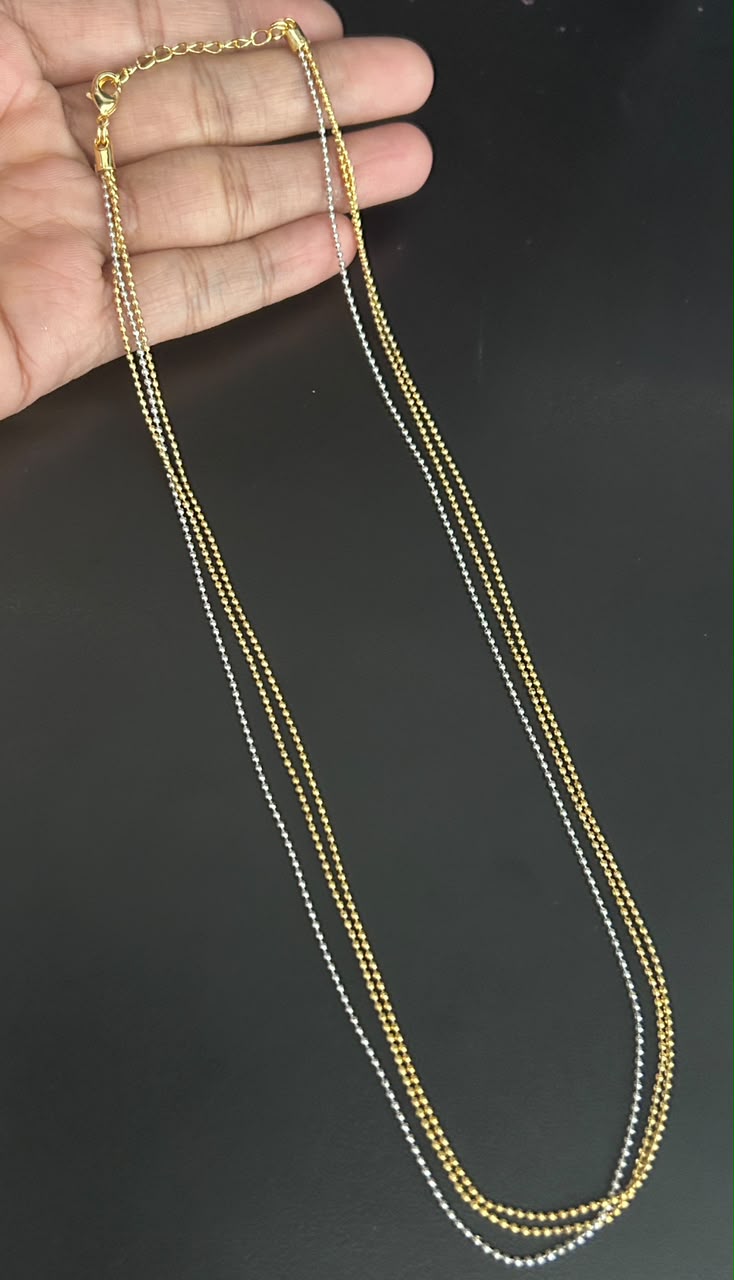 Trinelle Two-Color Gold & Silver Three-Layer Beaded Necklace – 18 Inch