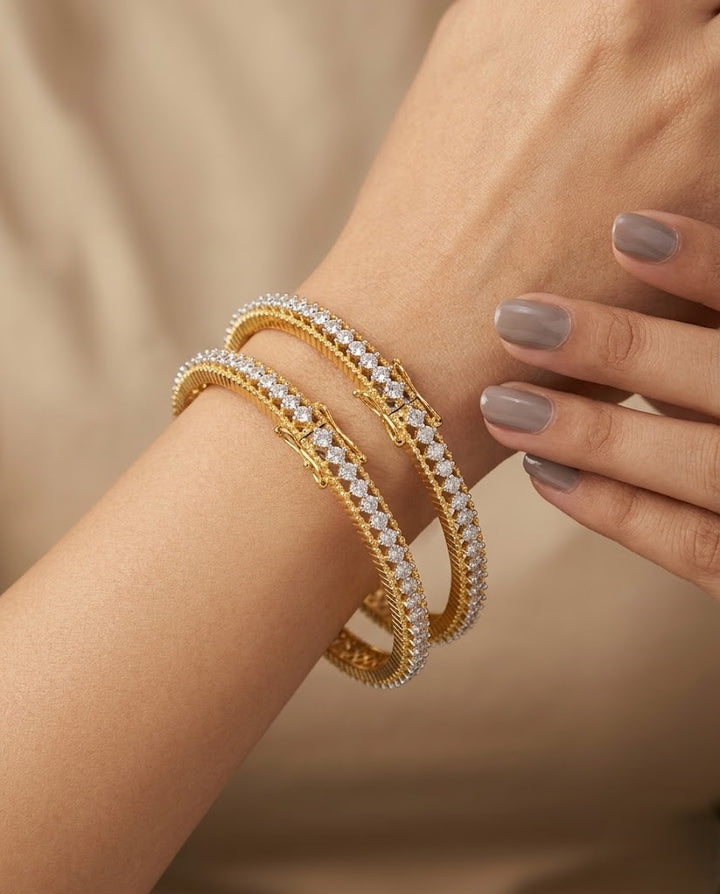 Openable Premium Diamond Look Bangles in Gold Tone (Pair)