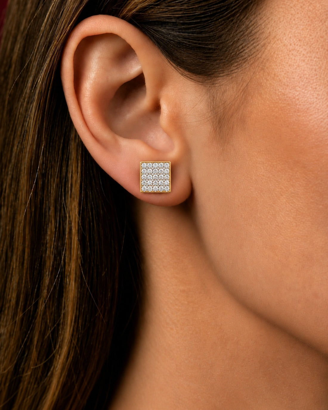 Luxe Square Diamond-Look Stud Earrings