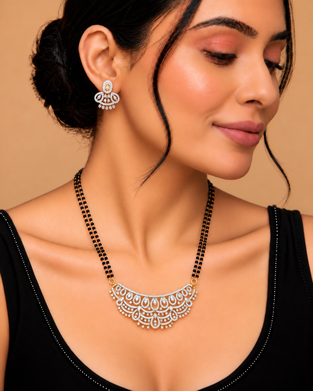 Aaranya Royal Crescent Diamond-Look Mangalsutra Set – 24 Inch