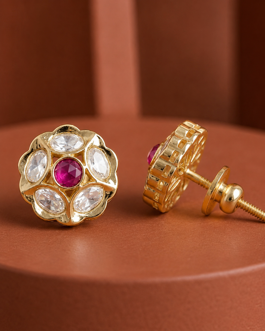 Saanvi Kundan Moissanite Floral Stud Earrings