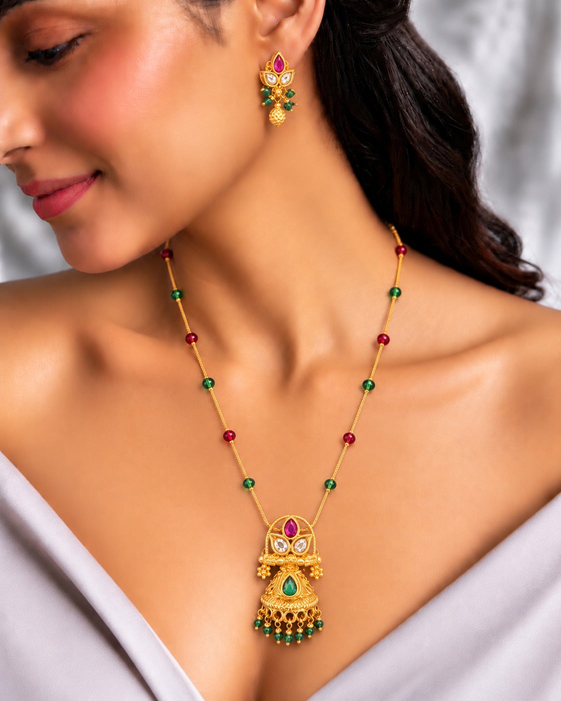 Antique Temple Pendant Mala Set
