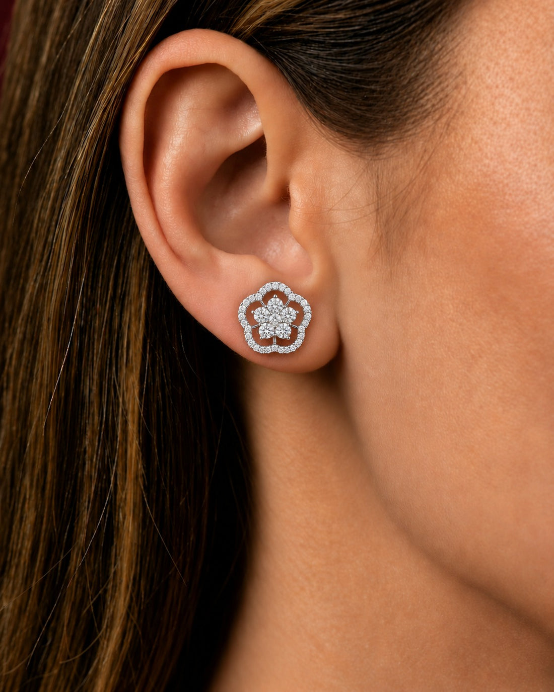 Roselle Floral Diamond-Look Stud Earrings – Gold & Silver