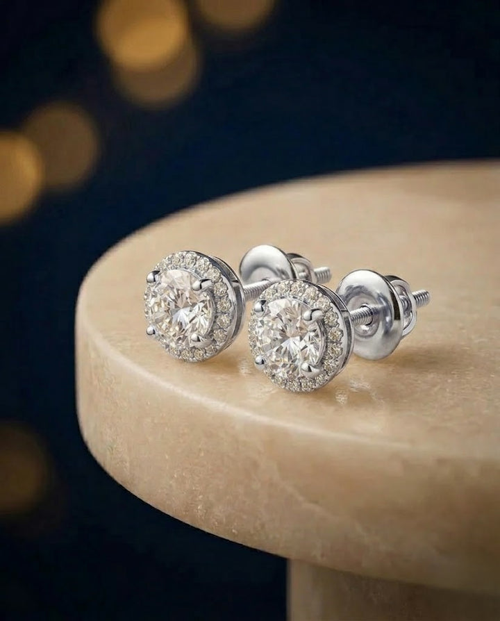 Screw Pench Classic Round Solitaire Stud Earrings Premium Gold Plated Two Tone Design for Women