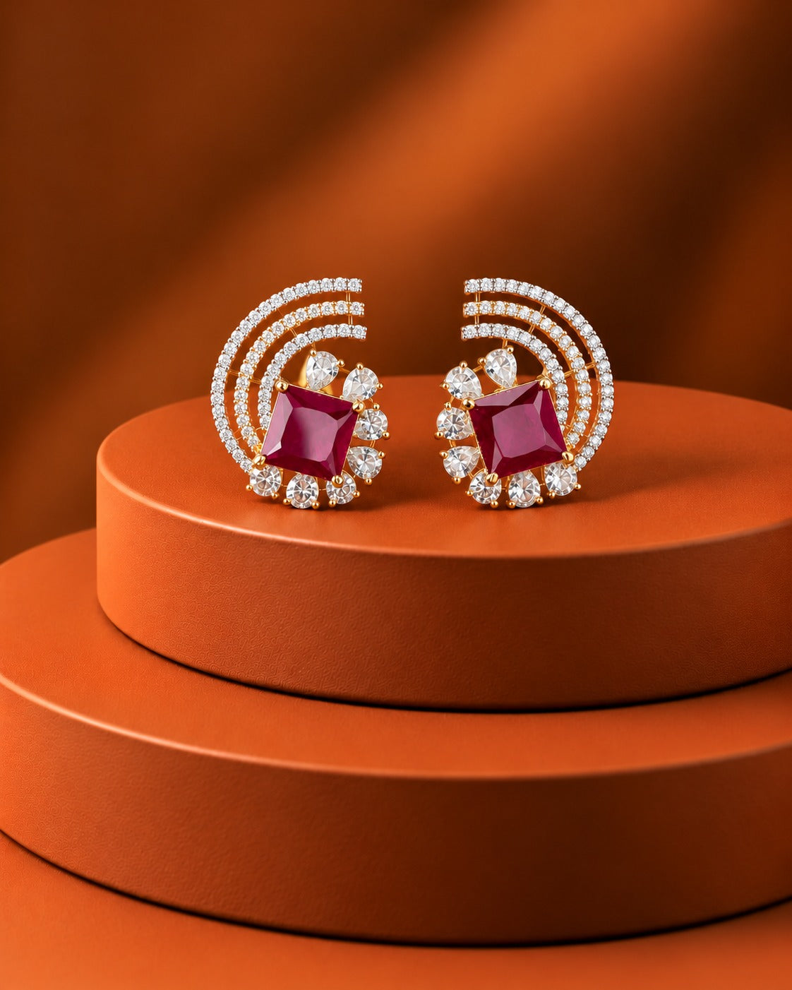 Solid Regal Arc Stone Stud Earrings