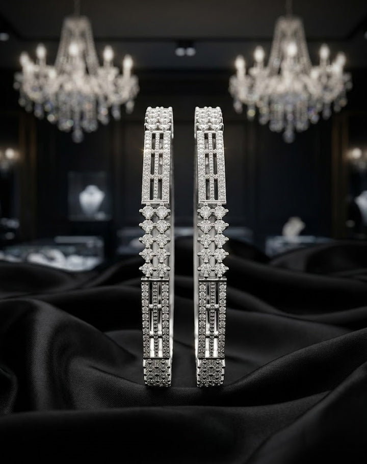 Silver Tone Diamond Look Fixed Bangle Pair for Women