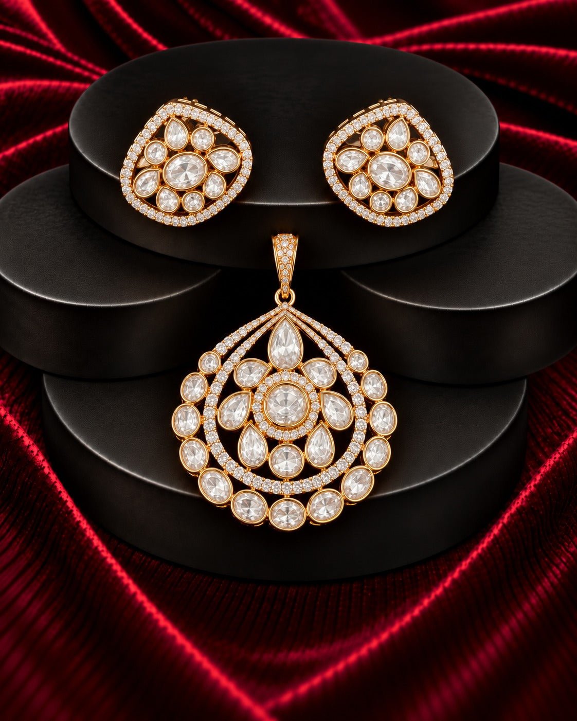 Ishvika Halo Polki Pendant Set