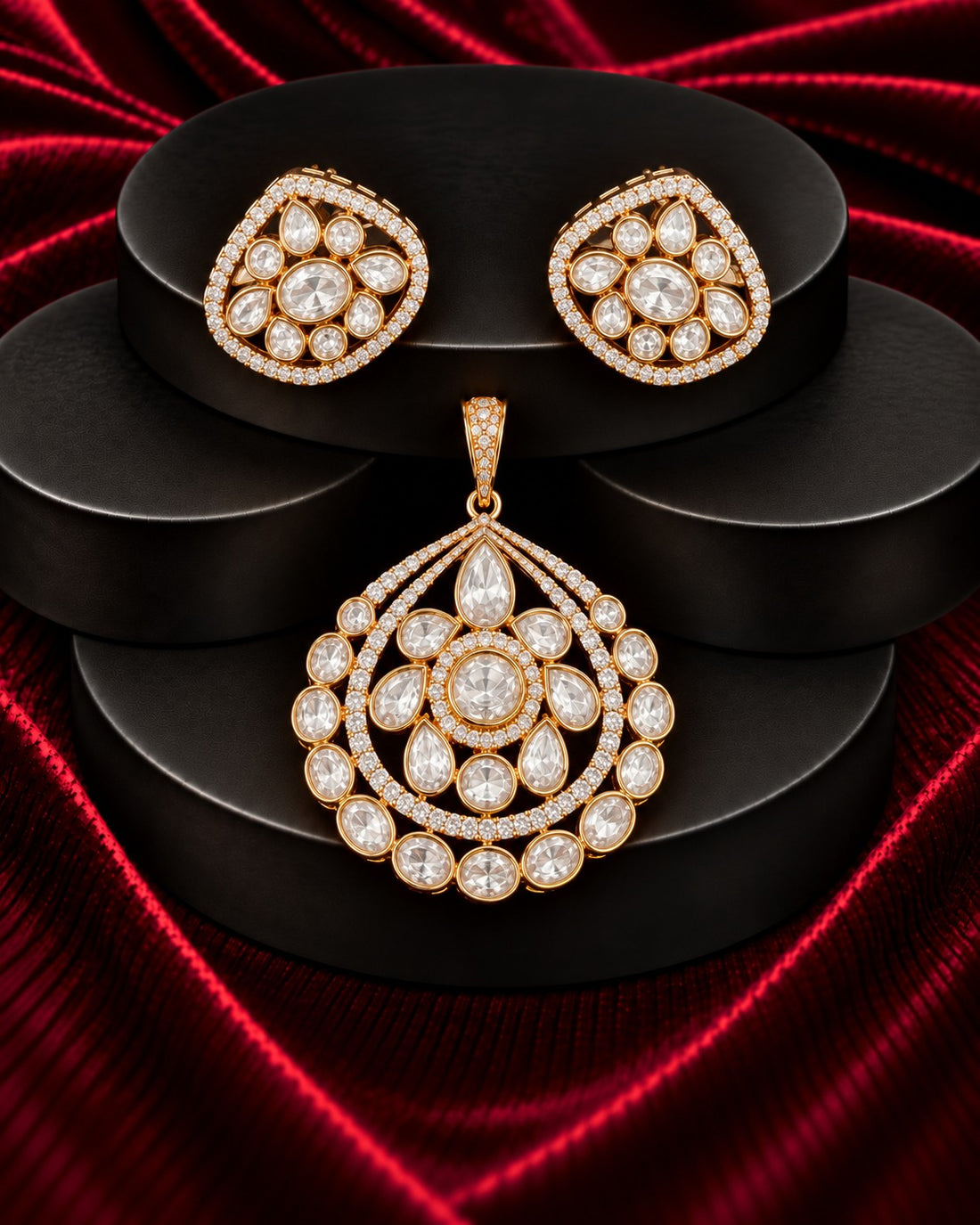 Ishvika Halo Polki Pendant Set