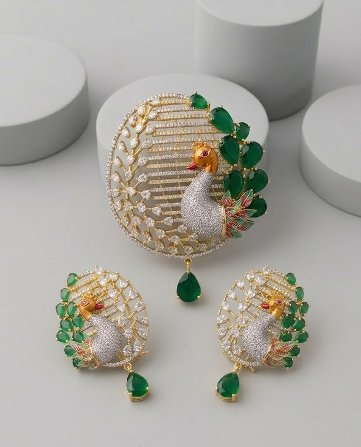 Morangi Emerald Peacock Pendant Set