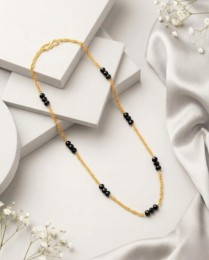 Black Beaded Gold Finish Chain for Women