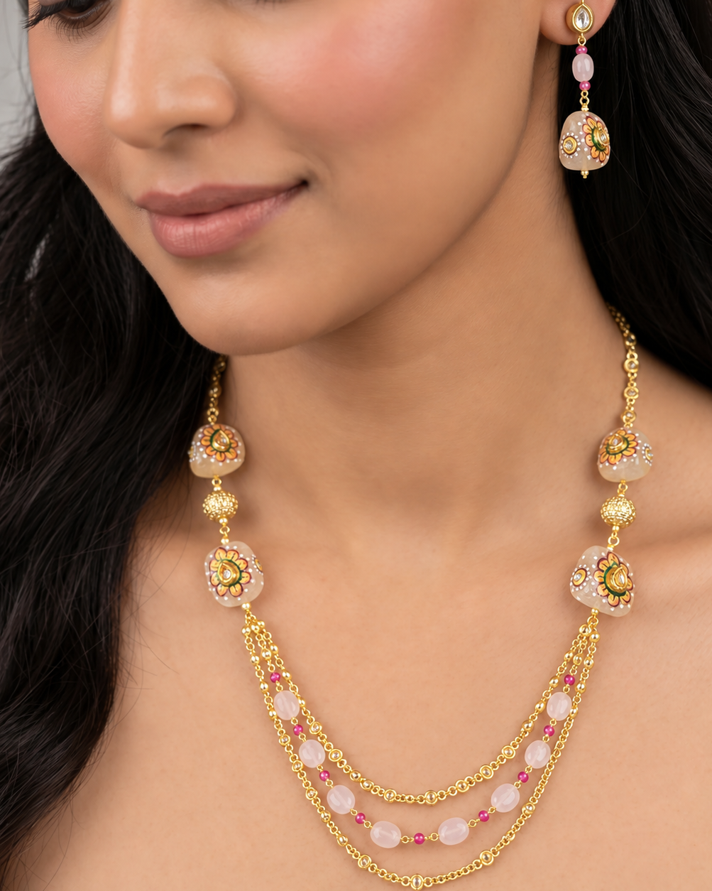 Aaradhya Meenakari Rose Mala & Earrings