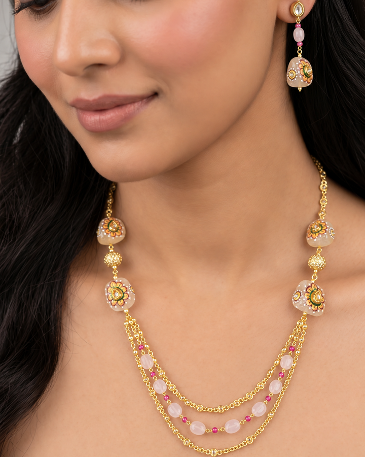 Aaradhya Meenakari Rose Mala & Earrings