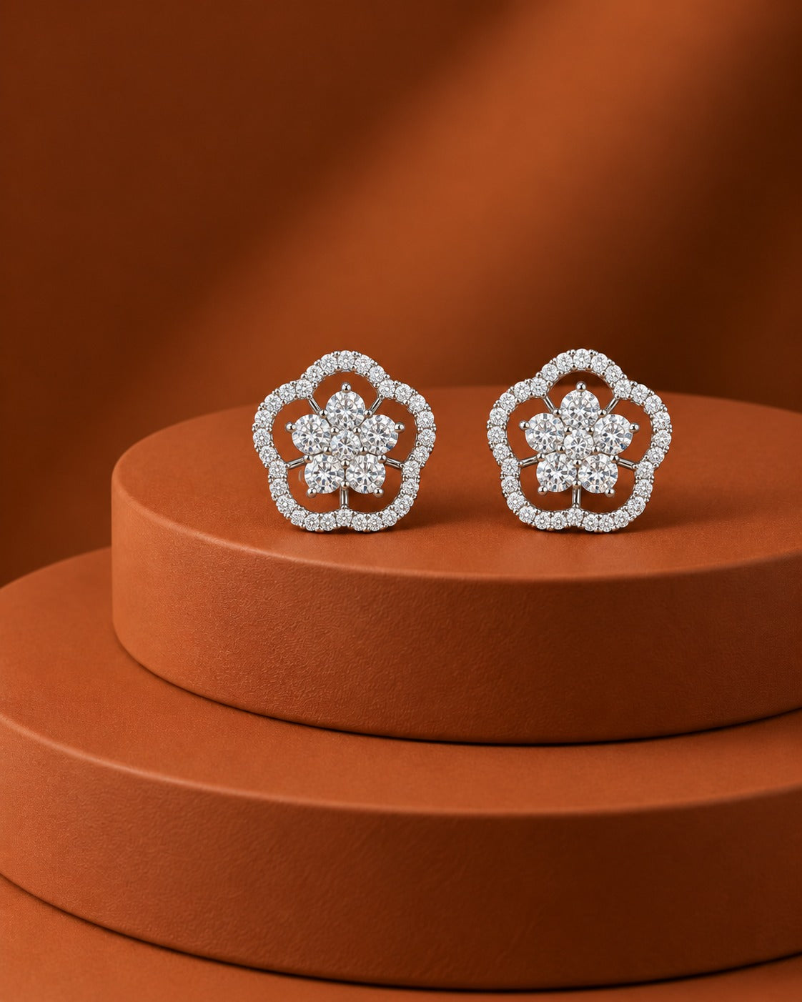 Roselle Floral Diamond-Look Stud Earrings – Gold & Silver