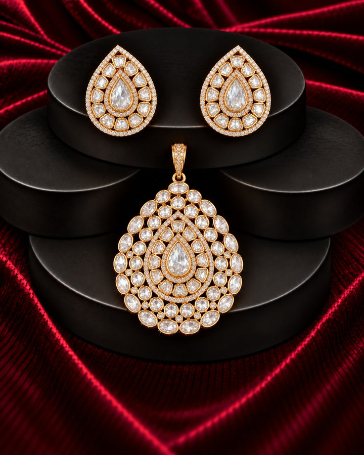 Taarini Polki Teardrop Pendant Set & Earrings