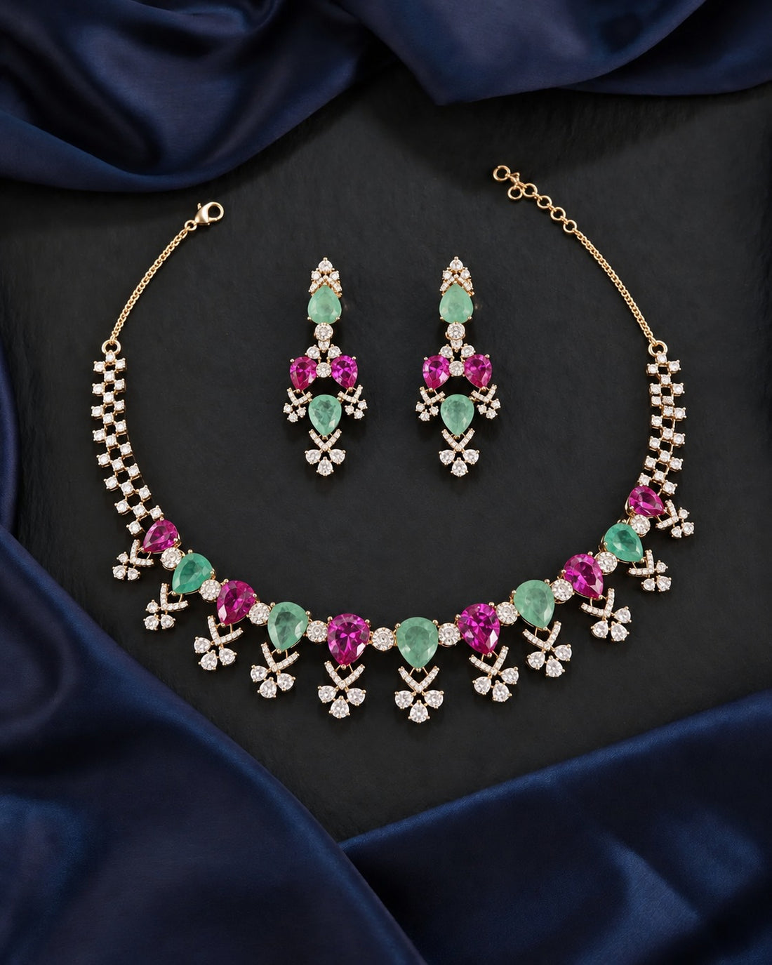 Rivanya Emerald Ruby Vine Necklace Set
