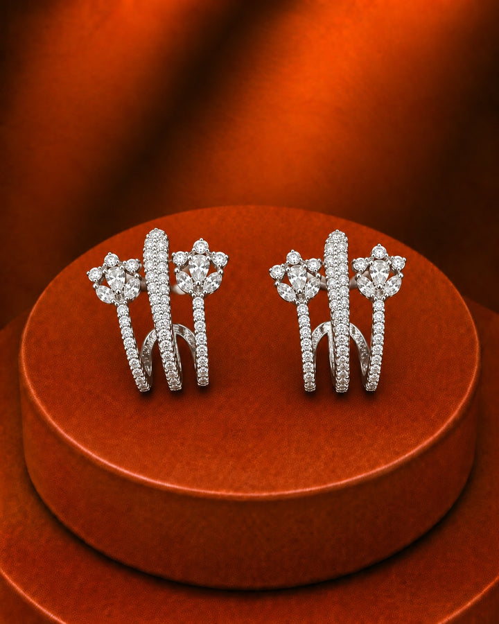 Celestia Floral Double-Line Ear Climber Earrings – Gold & Silver
