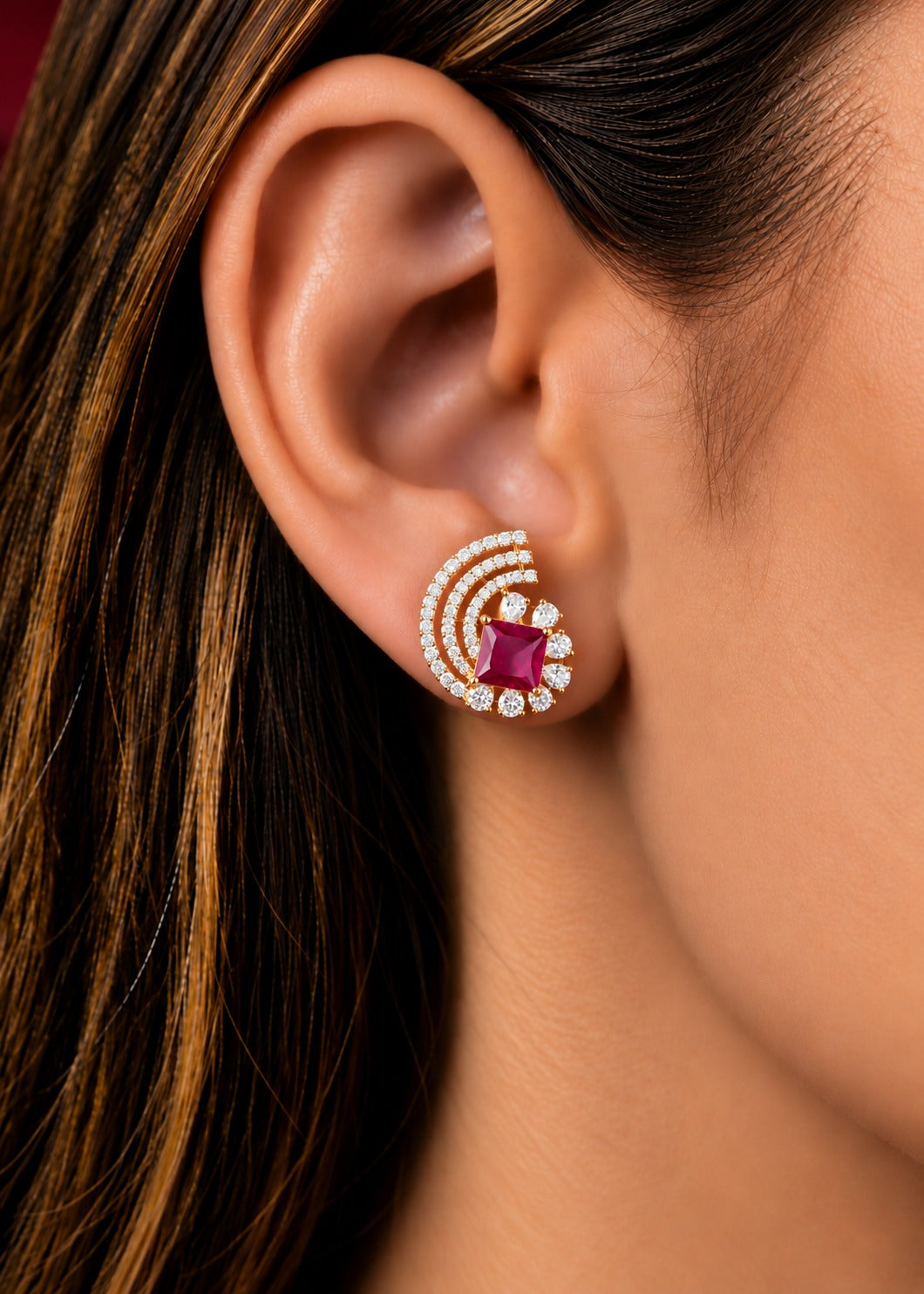 Solid Regal Arc Stone Stud Earrings