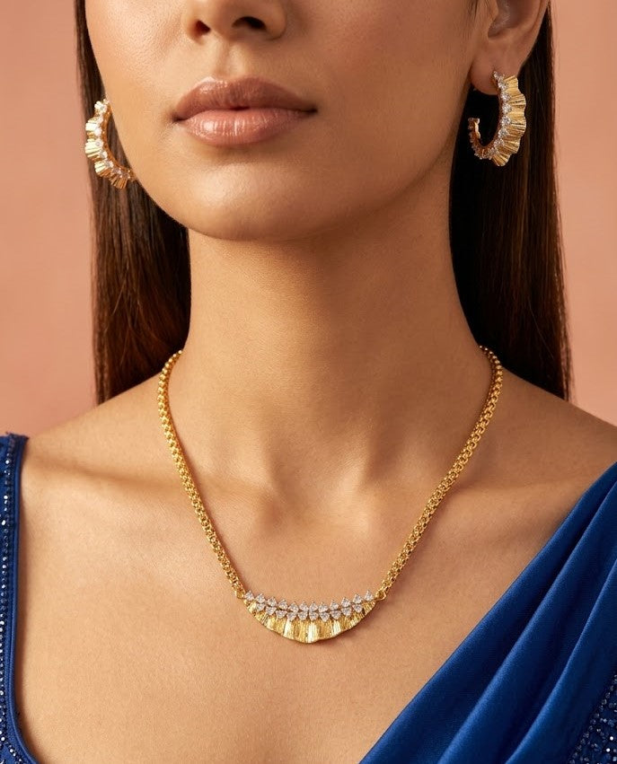Svarna Noor Gold Tone Crystal Necklace Set for Women