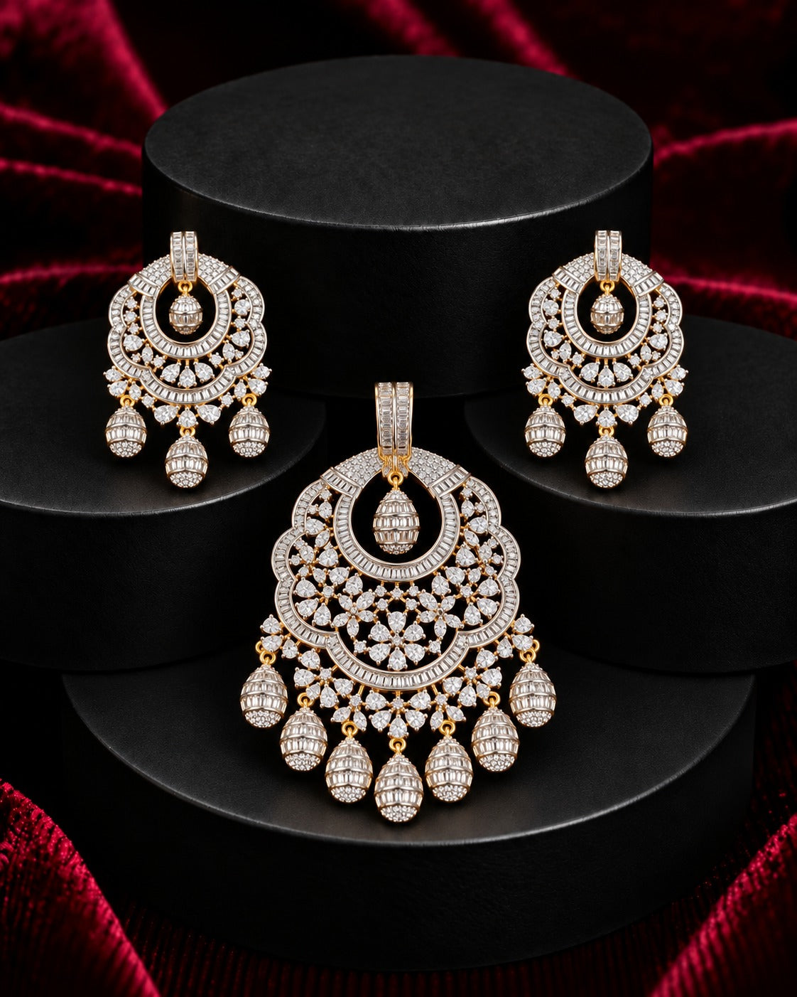 Aaradhya Diamond-Look Chandbali Pendant Set – Screw Pech