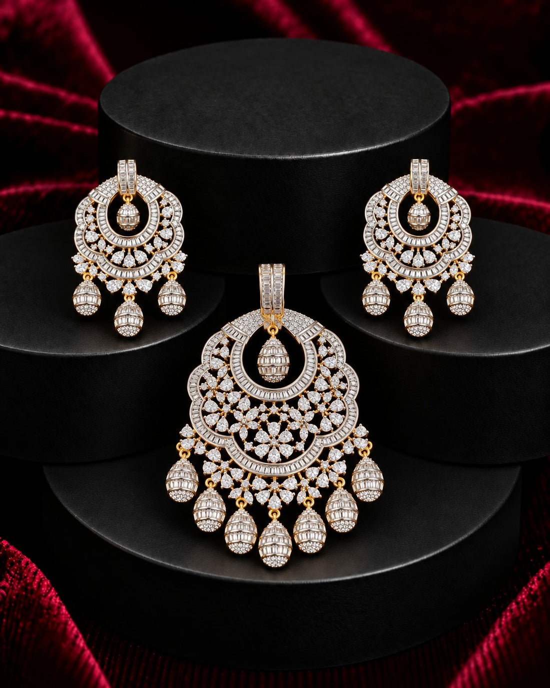 Aaradhya Diamond-Look Chandbali Pendant Set – Screw Pech
