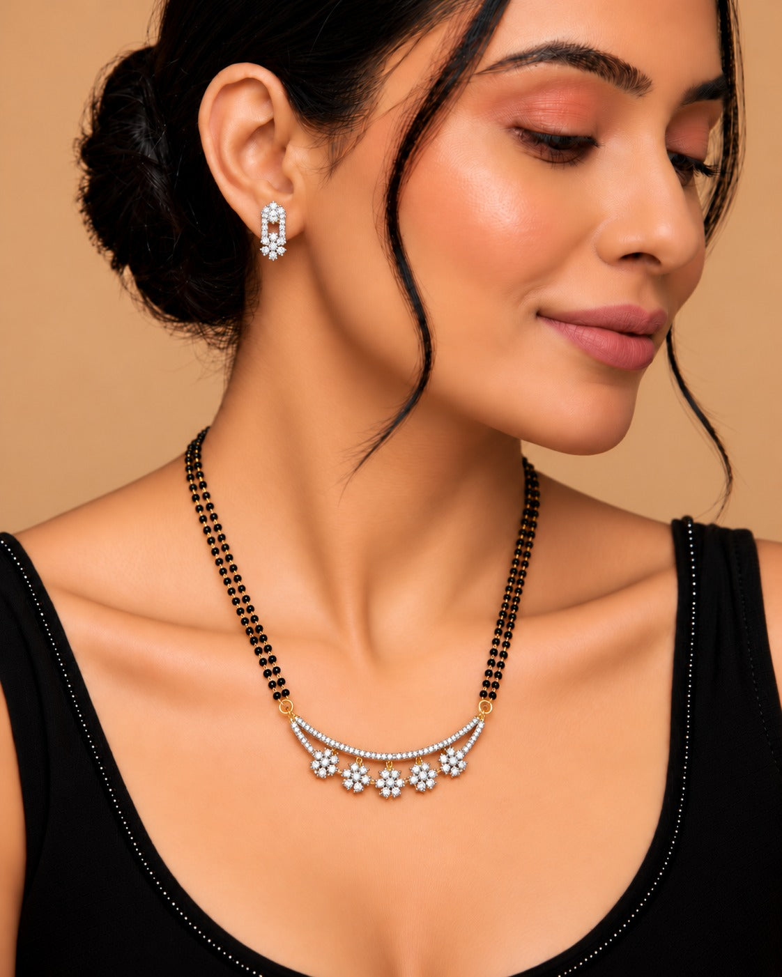Aarini Floral Diamond-Look Mangalsutra Set – 24 Inch