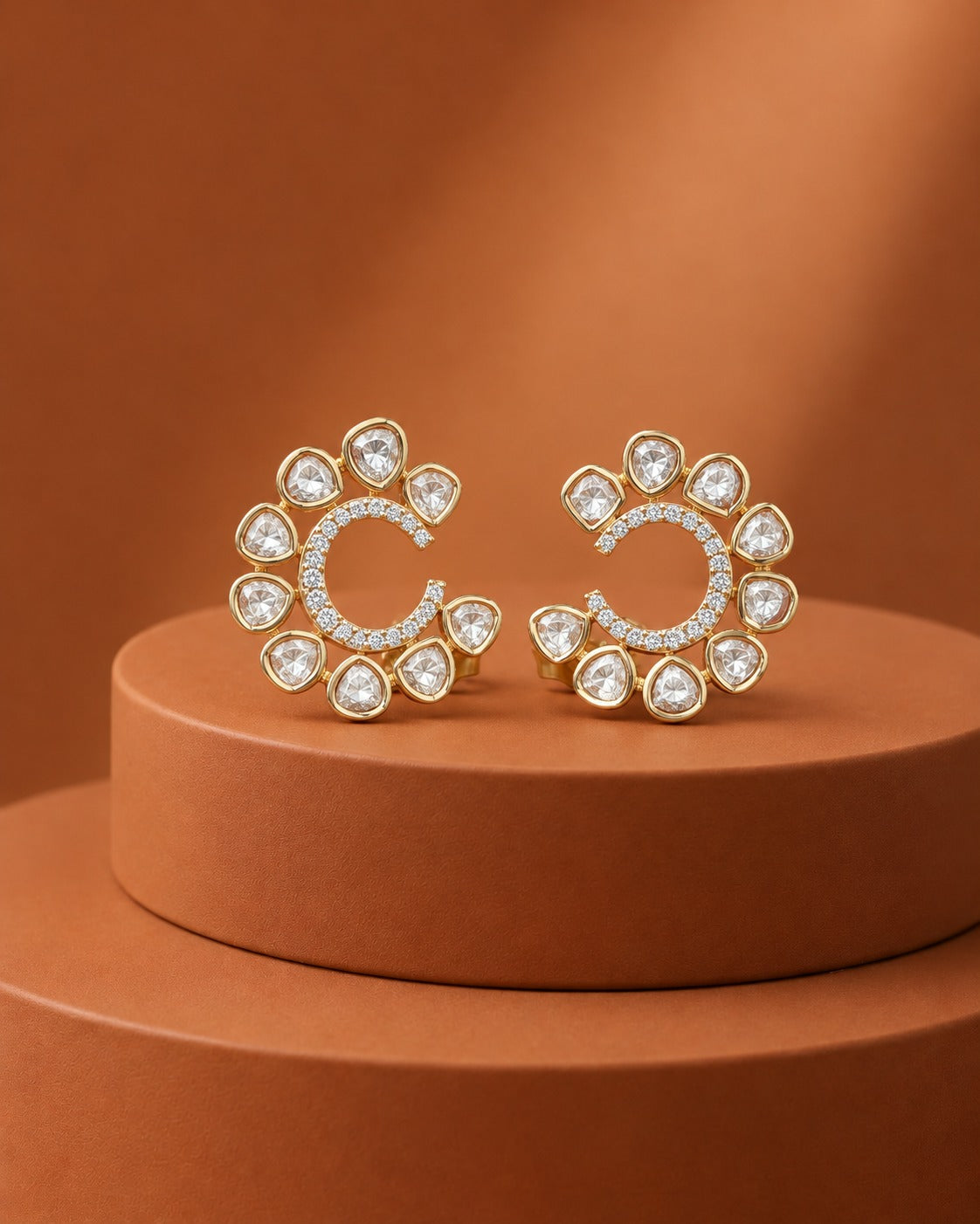 Aurevia Polki Sunburst Stud Earrings