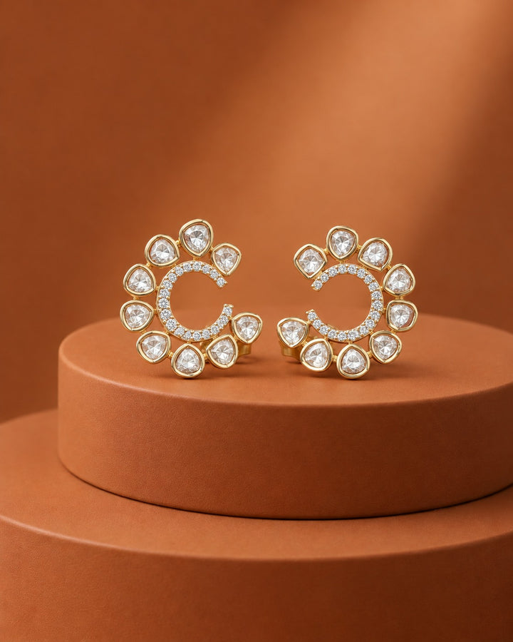 Aurevia Polki Sunburst Stud Earrings