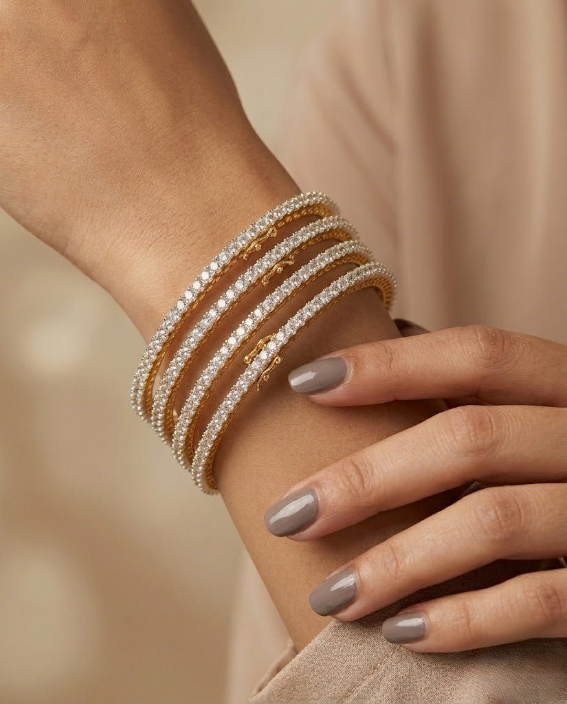 Gold Finish Diamond-Style Crystal Openable Bangles