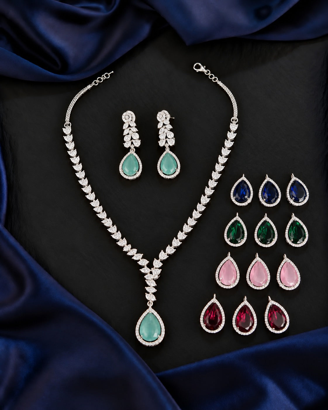 Changeable Teardrop Stone Necklace Set