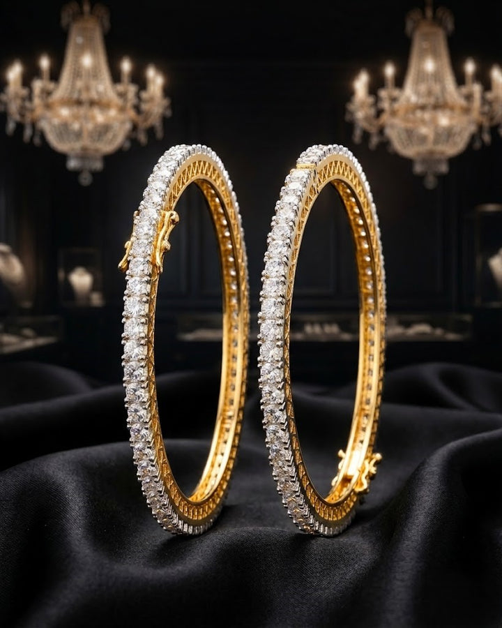 Gold Finish Diamond-Style Crystal Openable Bangles Pair for Women