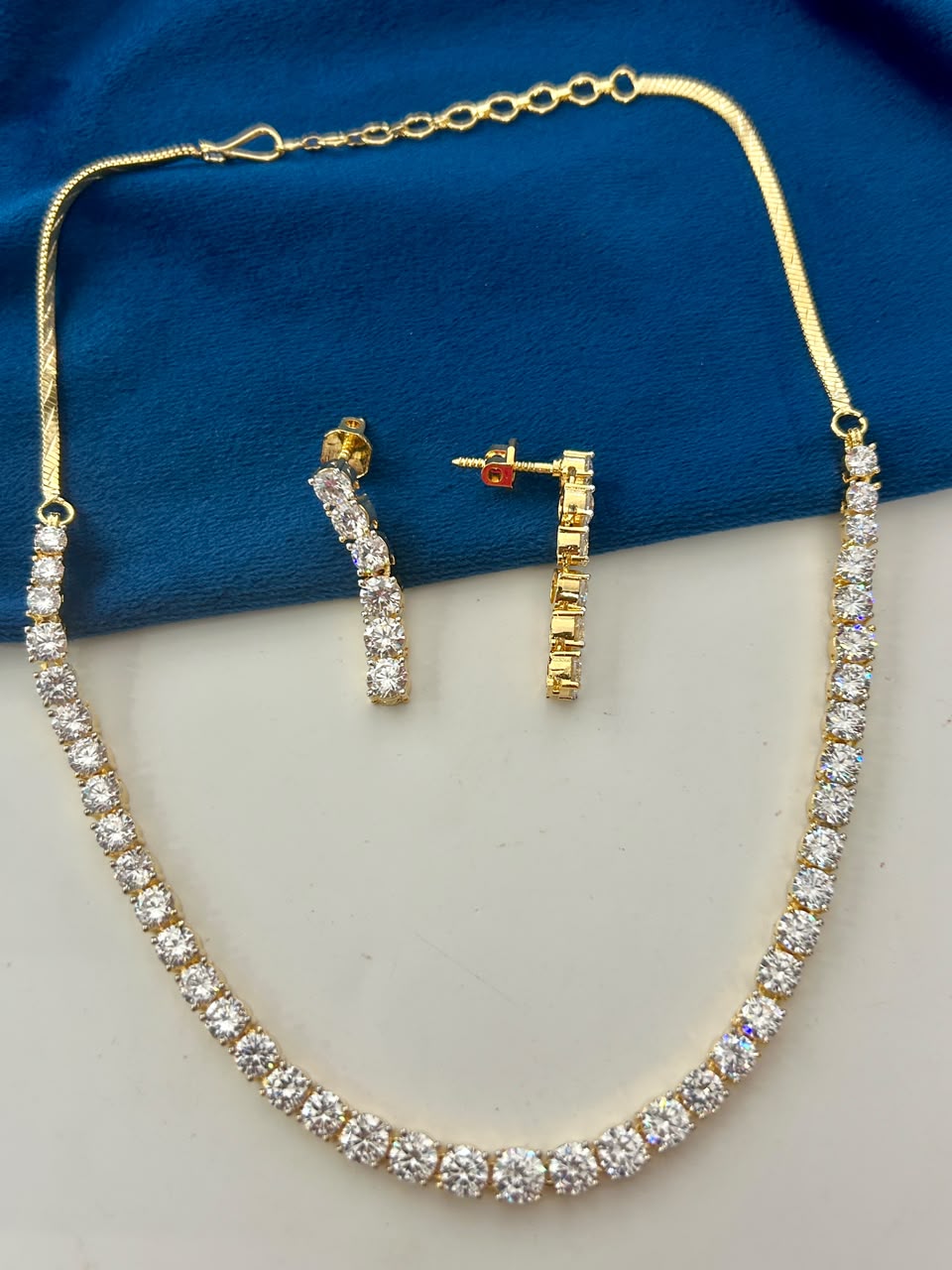 Serina Gold-Tone Diamond-Look Tennis Necklace Set Screw Back Earrings