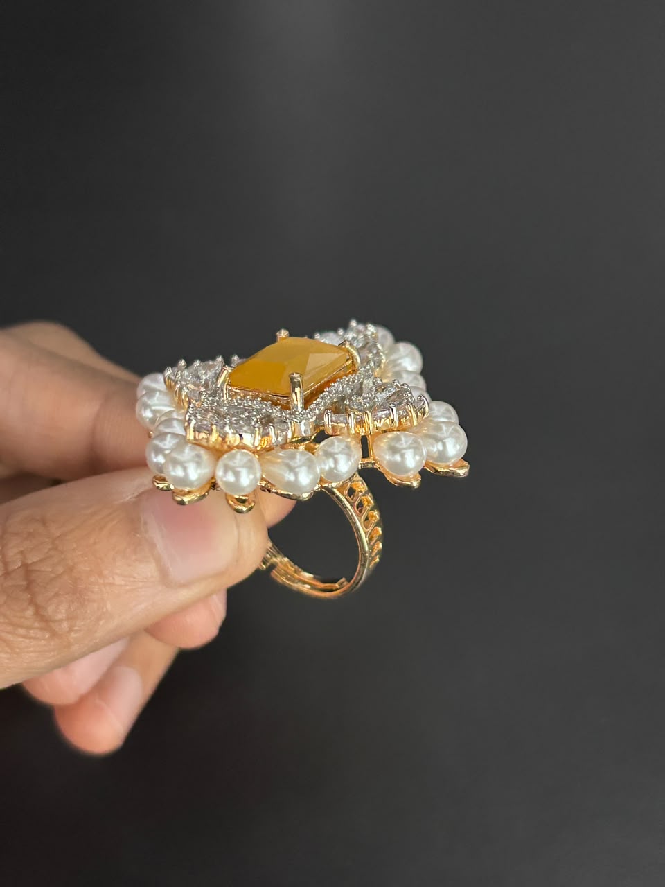 Aurelia Pearl Halo Adjustable Ring